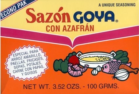 Sazon Goya con Azafran Seasoning 3.52 oz. | Inside the box you'll find what good cooks have always dreamed of, an absolutely foolproof way to make everything taste not just good, or even great, but sensational -- every time. I Spanish Bean Soup Recipe, Spanish Bean Soup, Sazon Goya, Spanish Beans, Family Cookbook Project, Create A Cookbook, Ham Potato, Bean Soup Recipe, Rice Beans