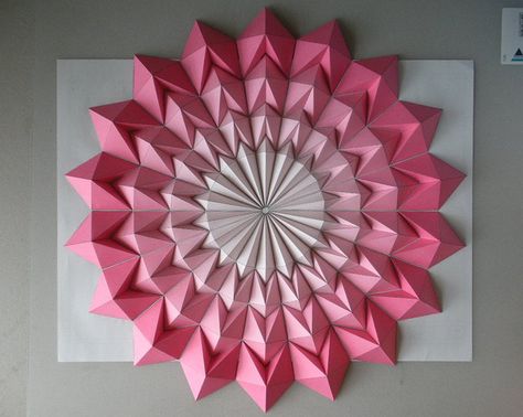 Origami Decor, Origami Wall Art, Geometric Origami, Origami And Kirigami, 3d Paper Art, Origami Rose, Origami Patterns, Origami Paper Art, Origami 3d