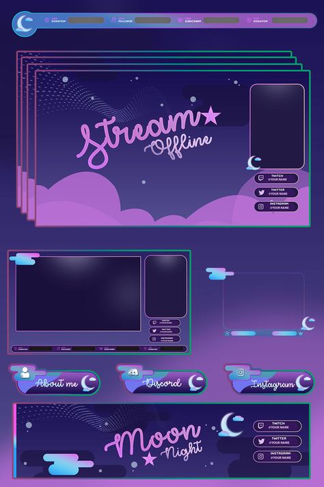 Stream Layout Design, Streaming Layout, Stream Layout, Streaming Background, Banner Twitch, Twitch Package, Twitch Streaming Setup, Night Theme, Twitch Streaming