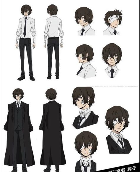 Dazai Osamu Character Sheet, Dazai Osamu Reference Sheet, Bungo Stray Dogs Character Design, Dazai Reference Sheet, Bsd Reference Sheet, Dazai Design, Dazai Character Sheet, Bsd Character Sheet, Dazai Osamu Full Body Pic