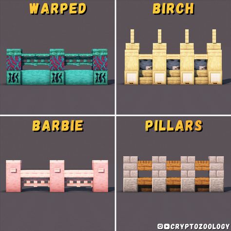 Check out all 40 Minecraft Wall Designs on my YouTube! Wall Idea Minecraft, Cute Minecraft Fence Ideas, Minecraft Welcome Sign, Minecraft Fence Wall Designs, Minecraft House Wall Designs, Minecraft Wall Designs Exterior, Minecraft Wall Decorations, Survival Minecraft Builds, Wall Minecraft Designs