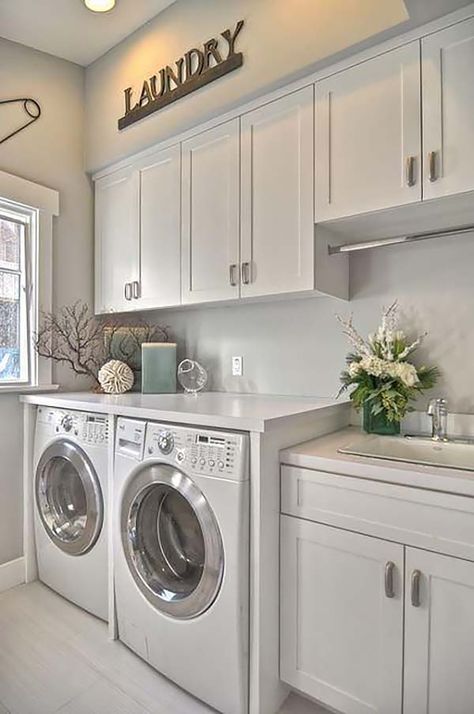 60 Amazingly inspiring small laundry room design ideas Dryer Organization, تصميم دورة مياه, House Laundry Room, Laundry Room Storage Shelves, Laundry Room/mud Room, Room Storage Diy, Dream Laundry Room, White Laundry, Laundry Room Renovation