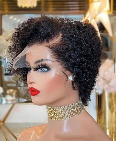 We have this lace front wigs instock, do you like? Pixie Curly Wig, Pixie Curly Hair, Latest Hair Braids, Short Weave Hairstyles, Short Curly Pixie, Cheap Human Hair Wigs, Hair Scarf Styles, Curly Bob Wigs, Short Human Hair Wigs