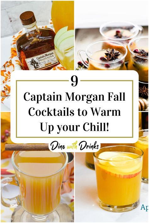 Collage of 4 captain morgan fall cocktails. Captain Morgan Fall Drinks, Captain Morgan Cocktails, Captain Morgan Drinks, Fall Punch Recipes, Spiced Rum Drinks, Cold Weather Drinks, Coconut Rum Drinks, Ginger Beer Cocktail, Captain Morgan Rum