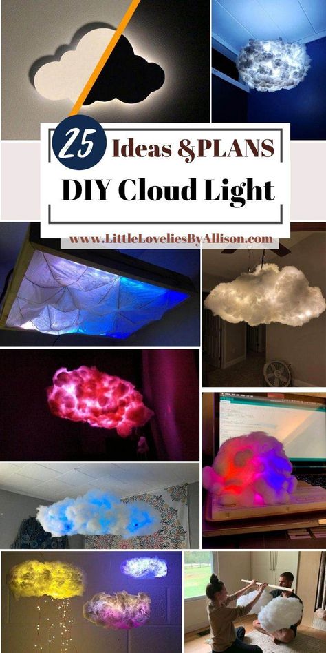 Cotton Clouds With Lights, Diy Cloud Light Wall, Led Clouds Diy, Cotton Clouds Diy, Cloud Ceiling Diy Led Lights, Diy Clouds Ceiling, Cloud Crafts, Cloud Lamp Diy, Diy Cloud Light