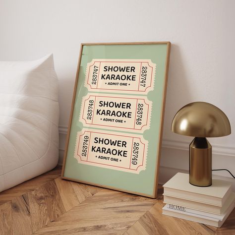 Shower Karaoke Ticket Poster, Bathroom Wall Art, Shower Singing Funny Print, Preppy Bathroom Decor, Vintage Trendy Wall Art - Optional Frame Preppy Bathroom Decor, Shower Karaoke, Karaoke Poster, Preppy Bathroom, Bathroom Decor Vintage, Singing Funny, Pink Bathroom Decor, Bathroom Posters, Ticket Stubs