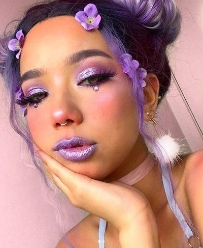 Alien Make-up, Elf Make Up, Makeup Zombie, Purple Makeup Looks, Purple Eye Makeup, Fest Outfits, Rave Makeup, Purple Makeup, Smink Inspiration