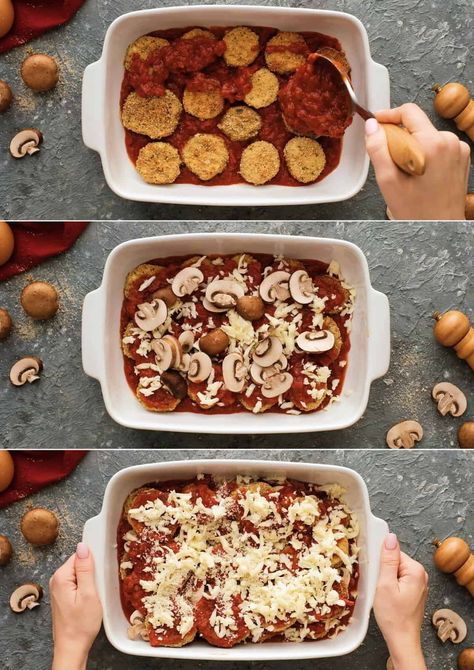 A healthier twist on chicken Parmesan, this Baked Eggplant Parmesan recipe is a melty, cheesy, wonderland of Italian flavor! All of your favorite things about chicken Parm, with the added bonus of nutritious veggies! Sancocho Recipe, Eggplant Recipes Healthy, Roasted Eggplant Recipes, Baked Eggplant Parmesan, Eggplant Parmesan Recipe, Eggplant Rollatini, Eggplant Parmigiana, Eggplant Recipes Easy, Eggplant Parmesan Baked