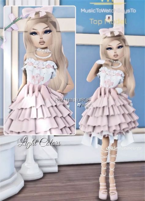 Light Colors Dress To Impress Outfit, Softie Aesthetic Outfits, Light Colours Dress To Impress, Dress To Impress Favorite Color, Light Colors Dress To Impress, Pink Aesthetic Dress, Softie Dress To Impress, One Color Outfit, Beach Day Outfit