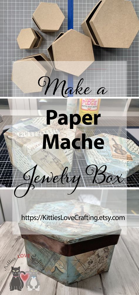 Paper Mache Boxes Diy, Decorating Paper Mache Boxes, Paper Mache Boxes Decorated Ideas, Paper Mache Jewelry, Diy Trinket Box, Diy Paper Mache, Cute Jewelry Box, Paper Box Diy, Making Paper Mache