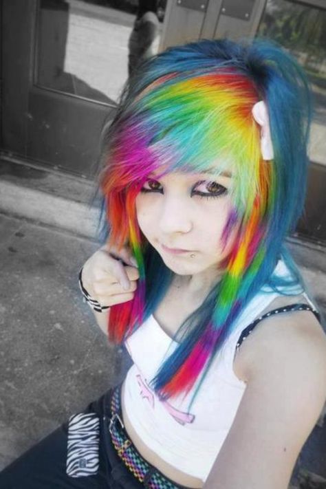 Rainbow Hair Color Ideas, Emo Hair Color, Scene Girl Hair, Scene Girl Fashion, Emo Scene Hair, Rainbow Hair Color, Scene Queens, Scene Outfits, The Only Exception