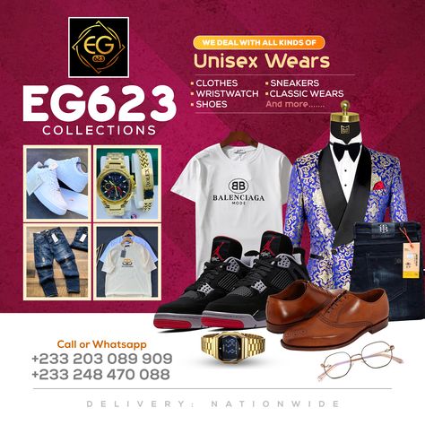 EG collections flyer designed by Oppomence graphics in Ghana 0247369275 Wears Flyer Design, Boutique Flyer Design, Fashion Flyer Design, Services Flyer Design, Product Posters, Boutique Flyer, Fashion Flyer, One Pager, Fashion Poster Design