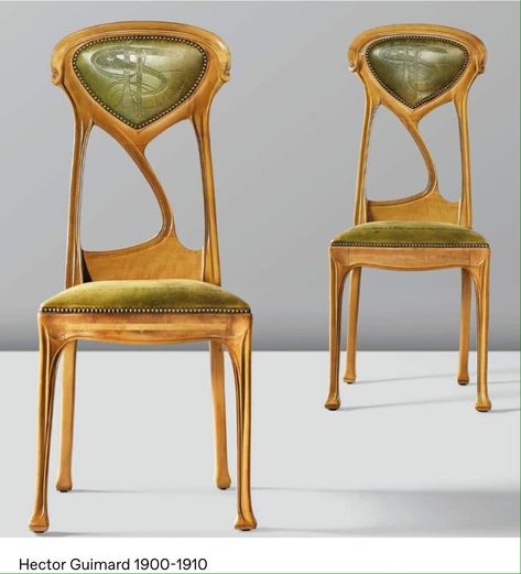 Chairs designed by Hector Guimard (1867-1942) Art Nouveau Arquitectura, Hector Guimard, Art Nouveau Fashion, Architecture Art Nouveau, Art Nouveau Tattoo, Motifs Art Nouveau, Illustration Art Nouveau, Art Nouveau Interior, Design Art Nouveau