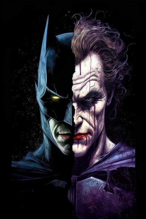 Polar opposites or two sides of the same coin? Imagined and created with MidJourney Marvel Superhero Logos, Shoulder Armor Tattoo, Batman And Joker, Joker Videos, Polar Opposites, Batman Inspired, Armor Tattoo, Joker Hd Wallpaper, Batman And Catwoman