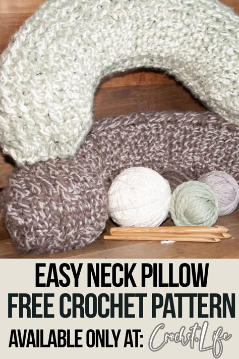 This easy neck pillow crochet pattern will have you checking out for a great nap in no time at all. Whether it's on long car rides, the plane, or your couch, nap time has a new favorite pillow. Neck Pillow Pattern, Crochet Pincushion, Crochet Travel, Neck Roll Pillow, Crochet Baby Sweater Pattern, Pillow Crochet, Organizing Hair Accessories, Baby Sweater Patterns, Crochet Cushion Cover