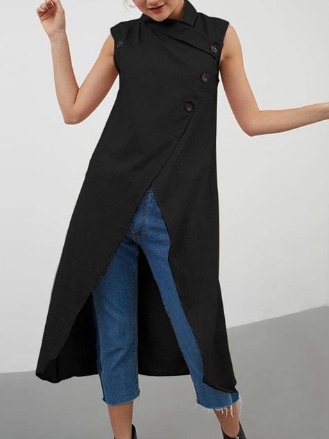 Casual Chique Stijl, Long Shirt Women, Style Désinvolte Chic, Oversized Tops, Asymmetrical Blouse, Retro Tops, Elegant Office, Casual Vest, Tops Casual