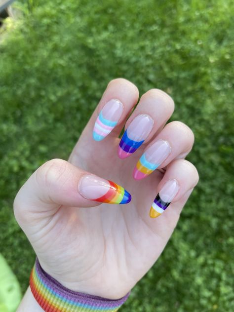 #nails #pride #pridenails #rainbow #lgbtq+ #nailinspo Nonbinary Flag Nails, Lgbtq Nail Art, Pride Nails 2024, Lgbtq Nail Designs, Pansexual Nails Designs, Nonbinary Nail Art, Pride Acrylics, Trans Flag Nails, Pan Nails Pride