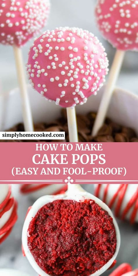 Learn how to make cake pops right at home! This easy and fool-proof cake pop recipe is guaranteed to come out perfect every time! These delicious candy-coated cake balls make a great party favor for just about any gathering. Cake Pop Recipe Easy, Diy Cake Pops, Make Cake Pops, Cake Pops Recipe, Cake Ball Recipes, Cake Pops How To Make, Cake Pop Sticks, Cake Pop Recipe, Box Cake Mix