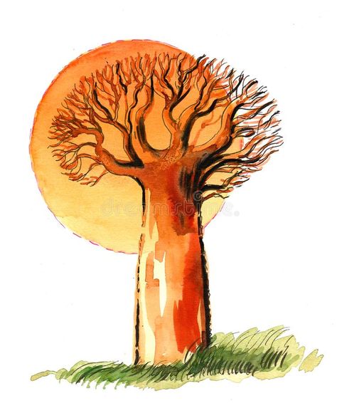 Arbre De Baobab Dans La Savane Illustration Stock - Illustration du afrique, illustration: 100550208 Orange Illustration, 달력 디자인, 3d Design, Art Lessons, Art Journal, Clip Art, Stock Photos, Illustrations, Orange