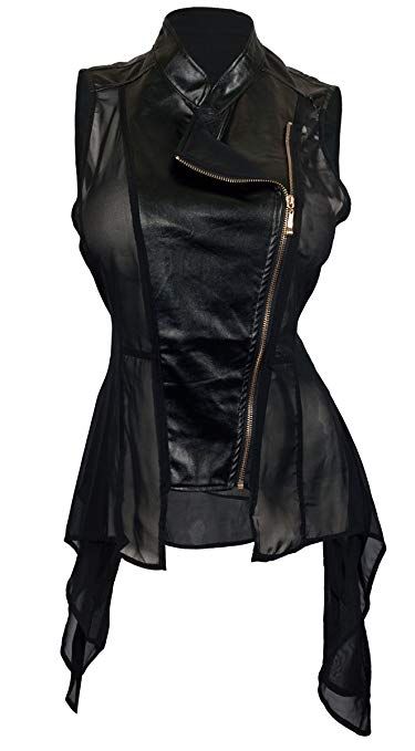 eVogues Women's Sleeveless Sheer and Faux Leather Panel Fashion Vest Jacket #Vests, #Coats, Jackets & Vests, #Clothing, #Women, #Clothing, Shoes & Jewelry, Panel Jacket, Fashion Vest, Sheer Jacket, Leather Panel, Sleeveless Jacket, Vest Fashion, Dark Fashion, Women's Coats, Outerwear Women