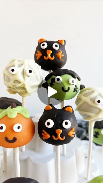 Dee on Instagram: "HALLOWEEN CAKE POPS🎃💀🎃👻

Halloween is right around the corner, and these Halloween cake pops are the perfect spooky treat! 

Bake a cake according to box instructions, mix in some frosting, form into little cake balls and decorate! This recipe is that simple! 

I like to make mummies, black cats, pumpkins and Frankenstein, but you can make any spooky creature you want! 

#halloweendesserts #halloweentreats #spookytreats #halloweenfood #cakepops #spookyseason #dessertsofinstagram" Halloween Cake Balls, Cake Pops Halloween, Halloween Cake Pops, Bake A Cake, Spooky Treats, Halloween Cake, Little Cakes, Halloween Desserts, Cake Balls