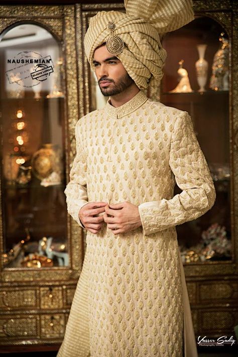 Nauman Arfeen Groom Wedding Sherwani Collection 2015-2016 (14) Groom Wedding Sherwani, Indian Groom Dress, Mens Indian Wear, Groom Sherwani, Sherwani For Men Wedding, Groom Dress Men, Indian Groom Wear, Wedding Dresses Men Indian, Sherwani Groom