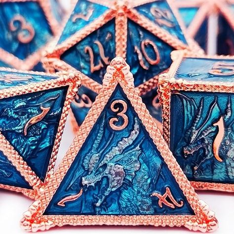 Amazon.com: HAOMEJA DND Dice Metal Dragon Dice Set 7 Role Playing Dice D&D Solid Dice Dungeons and Dragons (Red Copper Blue) : Toys & Games Metal Dice Set, Metal Dnd Dice, Dnd Dice Aesthetic, Dnd Aesthetic, Gem Dragon, Dice Ideas, Cool Dnd Dice, Dnd Room, Pretty Dice