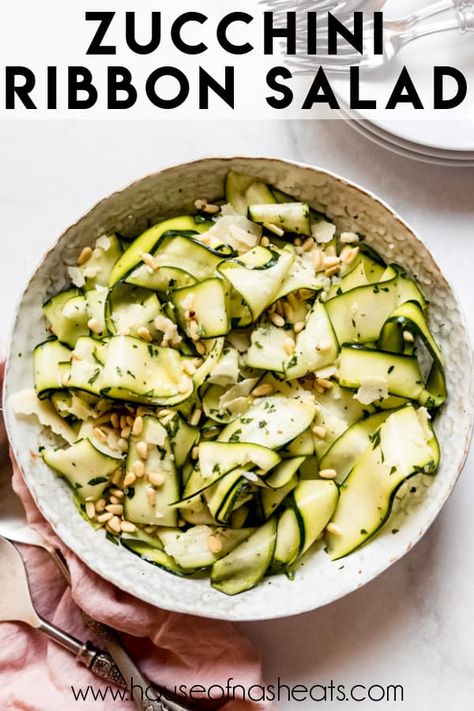 Zucchini Salad Recipes, Marinated Zucchini, Raw Zucchini Salad, Zucchini Ribbon Salad, Summer Side Dishes Recipes, Southern Tomato Pie, Raw Zucchini, Garlic Parmesan Pasta, Seven Layer Salad