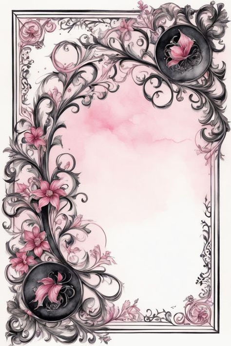 Small gothic black and pink page border with fantastic corne... by Amanda Rodgers - Playground Gothic Border Design, Borders Aesthetic, Background Border Design, Gothic Printables, Gothic Border, Pretty Borders, Mechanic Logo Design, Printable Wallpaper, Book Cover Art Design