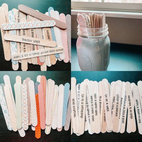 Jar Ideas Diy Notes, Mason Jar Notes Messages Cute Ideas, Note Jar Ideas Messages, Self Care Jar, Inspirational Crafts, Happy Jar, Handmade Gifts For Friends, Art Therapy Projects, Craft Sticks