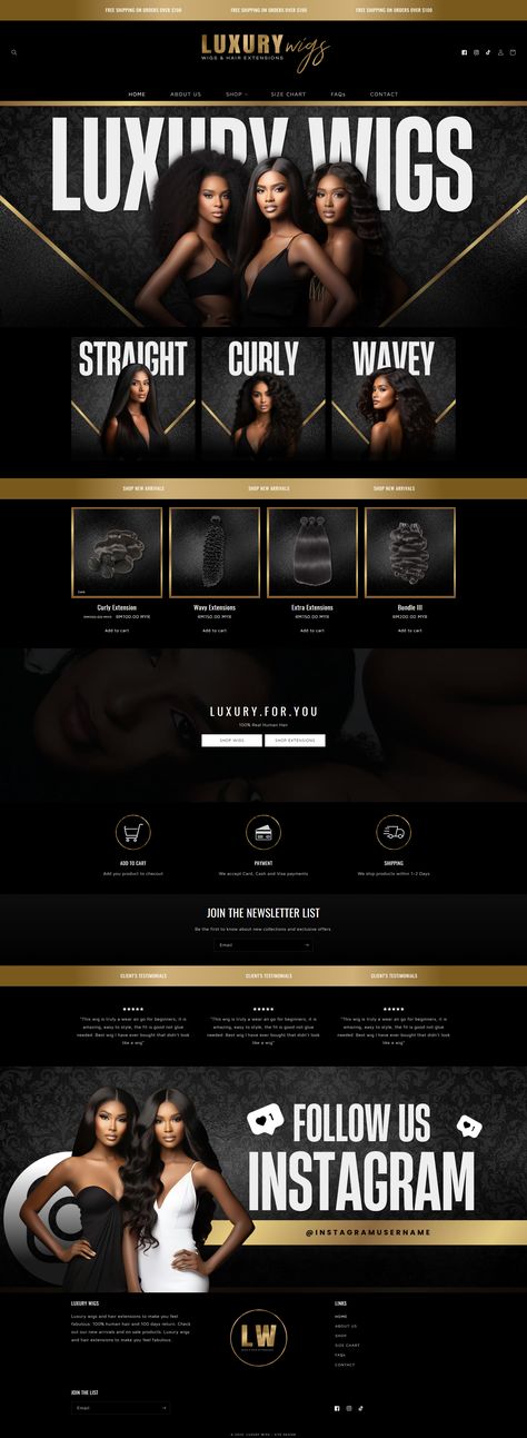 Shopify Luxury Gold Hair Theme | Shopify website design | Shopify theme | Wig Boutique website | Shopify templates | Hair Extensions Website Wig Website Design, Wigs Business, Site Analysis Sheet, Wig Websites, Store Installation, Google Site Templates, Wig Business, Elegant Website Design, Luxury Wigs