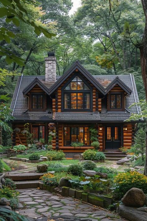 Log Cabin Landscape, Log Houses Exterior, Log Cabin Exterior, Log Cabin Rustic, Bird House Plans, Minecraft House Designs, River Road, Barn Homes, Country Homes