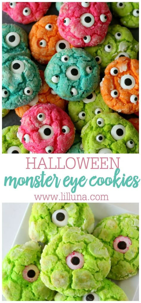 #gooeymonstereyecookies #gooeycookies #monstercookies #eyeballcookies #cookies Monster Cookies Easy, Halloween Treats With Candy Eyes, Cookies With Eyeballs, Monster Treats For Kids, Cookies With Eyes, Gooey Monster Cookies, Scarecrow Treats, Easy Monster Cookies, Monster Eye Cookies