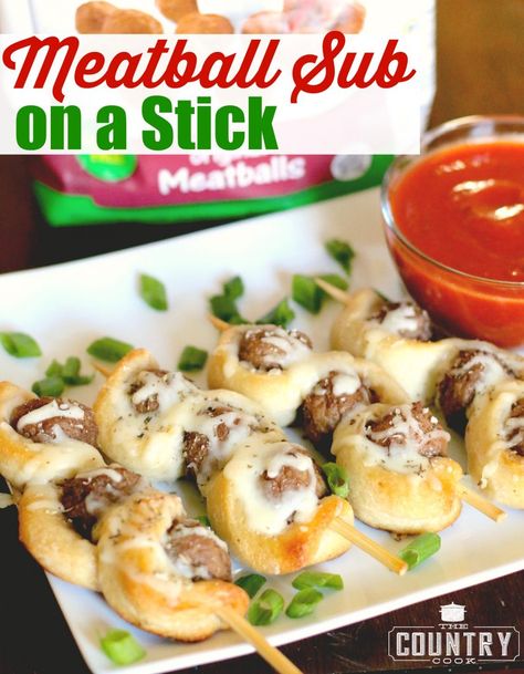 Meatball Sub on a Stick Easy Meatball, Meatball Sub, Meatball Subs, Country Cook, Meatballs Easy, Frozen Meatballs, The Country Cook, Man Food, Country Cooking