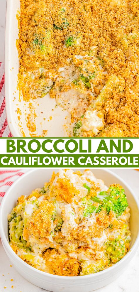 Broccoli Cauliflower Casserole - Averie Cooks Broccoli Cauliflower Casserole, Easy Casserole Recipe, Cauliflower And Broccoli, Cauliflower Casserole Recipes, Side Dish For Thanksgiving, Parmesan Cheese Sauce, Best Thanksgiving Side Dishes, Easy Vegetable Side Dishes, Broccoli And Cauliflower