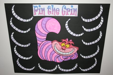 . Pin The Smile On The Cheshire Cat, Games For Alice In Wonderland Party, Cheshire Cat Decorations, Unbirthday Party Ideas, Alice In Wonderland Party Games, Alice In Wonderland Game, Alice In Wonderland Games, Alice In Wonderland Party Ideas, Library Party