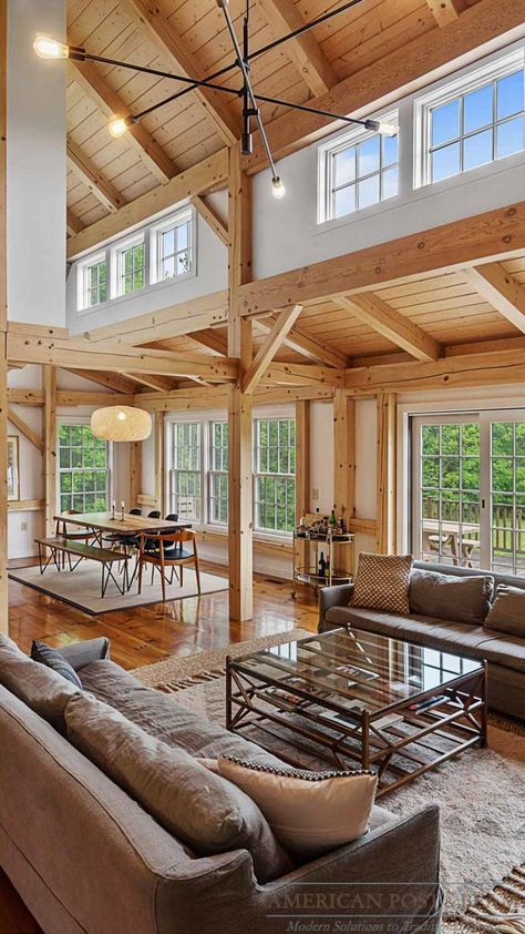 Old Chatham, NY Barn Style Home - American Post & Beam Homes - Modern Solutions to Traditional Living Timberframe Interiors, Post And Beam House, Old Chatham, Beam House, Barn House Interior, Ranch Cabin, Post And Beam Home, Timber Homes, American Barn