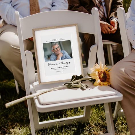 Missing People At Wedding, Wedding Table Presents, How To Honor Late Father At Wedding, Ideas For A Memorial Table, Ceremony Memorial Chair, Widows First Wedding Anniversary, Memorial Photos At Wedding, Wedding Ideas In Memory Of, Wedding Tribute Table