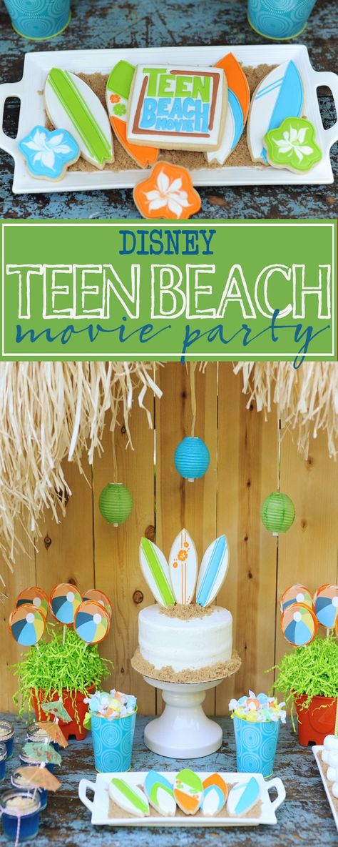 Teen Beach Movie Party, Movie Party Ideas, Teen Beach Party, Beach Party Ideas, Kids Beach Party, Beach Theme Party Decorations, Movie Theme Birthday Party, Beach Disney, Movie Night Birthday Party