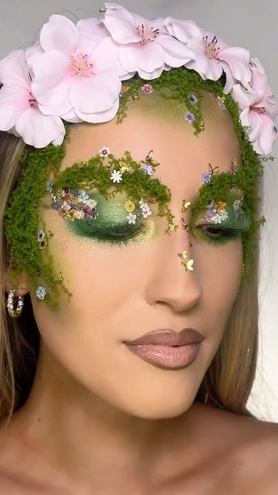 Mother Nature Photoshoot, Mother Nature Costume Makeup, Mother Nature Makeup, Mother Nature Costume Diy, Forest Fairy Makeup, Moss Makeup, Nymph Makeup, Nature Halloween Costume, Forest Makeup