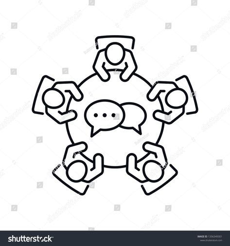 Business meeting and teamwork icon. Group of five people in conference room sitting around a table brainstorming and working together on new creative projects. Line vector design. #Ad , #Sponsored, #people#Group#room#conference Teamwork Drawing, Teamwork Logo, Space Branding, Table Sketch, Group Meeting, People Group, Space Icons, Hand Doodles, Line Vector