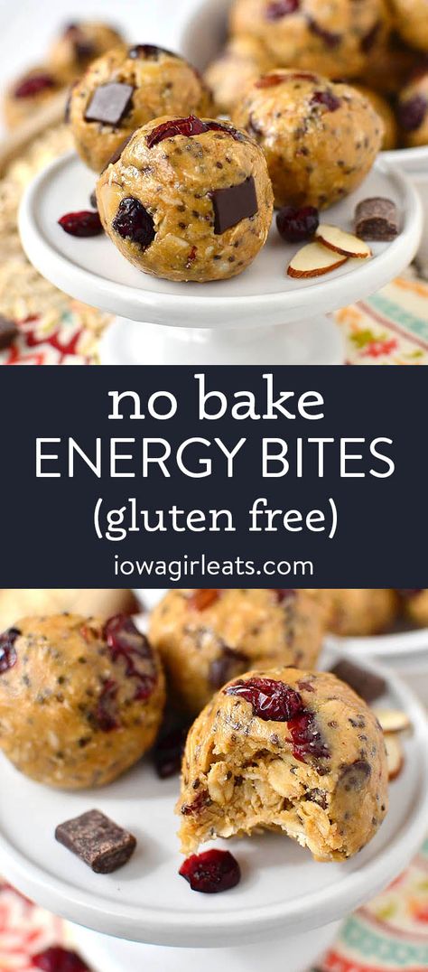 Gluten-free, No-Bake Cranberry Chocolate Almond Energy Bites taste like cookie dough and provide a burst of energy whenever you need it. Make a double batch to stock the freezer with! iowagirleats.com keywords: healthy snacks, healthy snacks for kids, healthy snack recipes, gluten free snack recipes Seed Energy Balls, Almond Energy Bites, Healthy Cookie Dough Bites, Gluten Free Snacks Recipes, Cranberry Chocolate, No Bake Energy, Healthy Cookie Dough, No Bake Energy Bites, Energy Ball Recipe