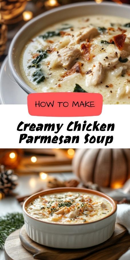 Warm up your chilly November days with this creamy Chicken Parmesan Soup! This easy slow cooker recipe combines tender chicken, rich Parmesan cheese, and fresh spinach in a comforting bowl of goodness. Perfect for family dinners and a delicious way to embrace the soup season! #CrockPotRecipe #ComfortFood #FallRecipes #EasyDinner Slow Cooker White Chicken Lasagna Soup, Crock Pot Creamy Parmesan Chicken, Crockpot Cream Chicken Parmesan Soup, Homestyle Recipes Comfort Foods, Crockpot Creamy Chicken Parmesan, Crockpot Potato Soup With Chicken, Creamy Parmesan Chicken Soup Crockpot, Slow Cooker Creamy Tomato Soup, Chicken Crock Pot Soup Recipes