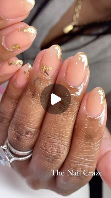 The Nail Craze on Instagram: "#thenailcraze #the_nail_craze  Gold flake nails, Gold nails, Nail Foil, Nail foil art, structured manicure, gel manicure, almond nails, classy nails, classic nails, nail ideas, nail art ideas, the nail craze, thenailcraze" Gold Flakes Gel Nails, Gold Flake Short Nails, Gold Flake Manicure, Colorful Nails With Gold Flakes, Gold Flake Nails Pink, Nail Foil Art, Almond Nails Classy, Gold Flake Nails, Structured Manicure