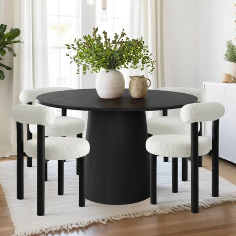 George Oliver Halford 5 - Piece Pedestal Dining Set | Wayfair Round Dinner Table Set, Black Round Dining Room Table, Tall Dining Chairs, Black Round Dining Table And Chairs, Black And White Dining Table, Black And White Dining Room, Black Kitchen Table, Regency Furniture, Dining Table Light