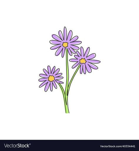 Aster Flower Painting Easy, Aster Drawing Simple, Aster Flower Drawing Simple, Aster Flower Drawing, Aster Drawing, Adobe Illustrator Art, Easy Flower Drawings, Small Doodle, Aster Flower