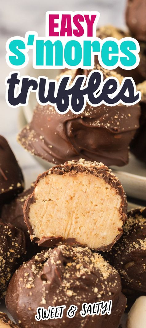 easy s'mores truffles with tons of chocolate, marshmallow, and graham cracker flavor! Sweet Truffles, Easy Truffles, Chocolate Dipped Marshmallows, Dessert Truffles, Peanut Butter Truffles, Chocolate Marshmallow, Dipped In Chocolate, Quick Easy Snacks, Melting Chocolate Chips