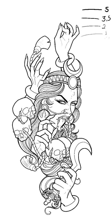 Hindu Goddess Kali Tattoo, Hindu Tattoo Sleeve, Kali Tattoo Stencil, Kali Tattoo Design Art, Kali Goddess Tattoo, Kali Ma Tattoo, Hindu God Tattoo, Maa Kali Tattoo, Kali Tattoo Design