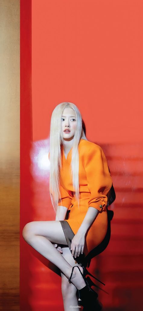 Rosé Dazed, Blackpink Rosé Photoshoot, Rosé Girlfriend Material, Dazed Korea, Bp Rosé, Orange Outfit, Park Rosé, Long Hair Girl, Rose Wallpaper