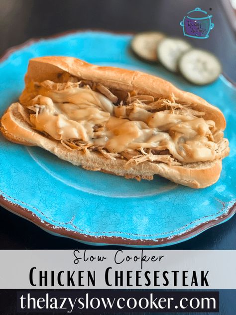 Shredded Chicken Philly Cheesesteak, Shredded Chicken Subs, Slow Cooker Philly Cheese Steak, Chicken Philly Cheesesteak, Cheesesteak Sandwiches, Chicken Cheesesteak, Caramelized Onions And Mushrooms, Chicken Philly, Delicious Crockpot Recipes